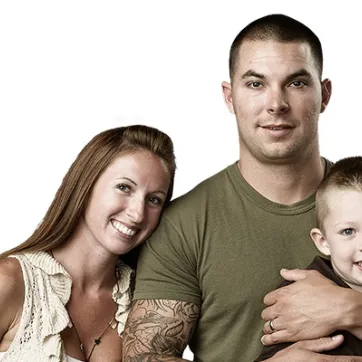 Military soldier with wife and son